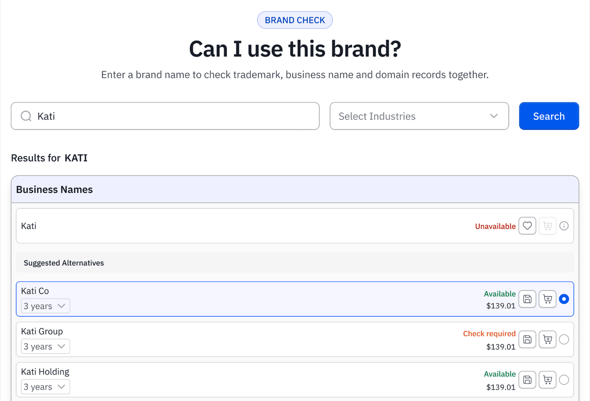 Brand Check search results